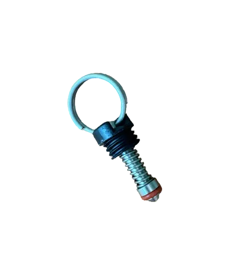 A close-up image of a pressure relief valve with a visible spring, red rubber, and black top, with a pull ring.